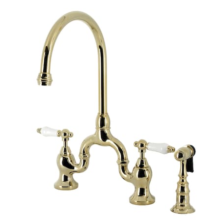 Kingston Brass Bridge Kitchen Faucet with Brass Sprayer, Polished Brass KS7792PLBS